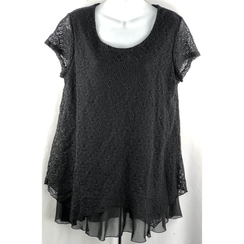 Vintage Mini Flowy Dress M Blk Lace Ruffle Chiffon Hem Tiered Whimsigoth Fairy